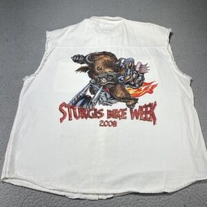 Biker Design Shirt Mens 4XL White Sturgis Bike Week 2008 Sleeveless Biker Cutoff